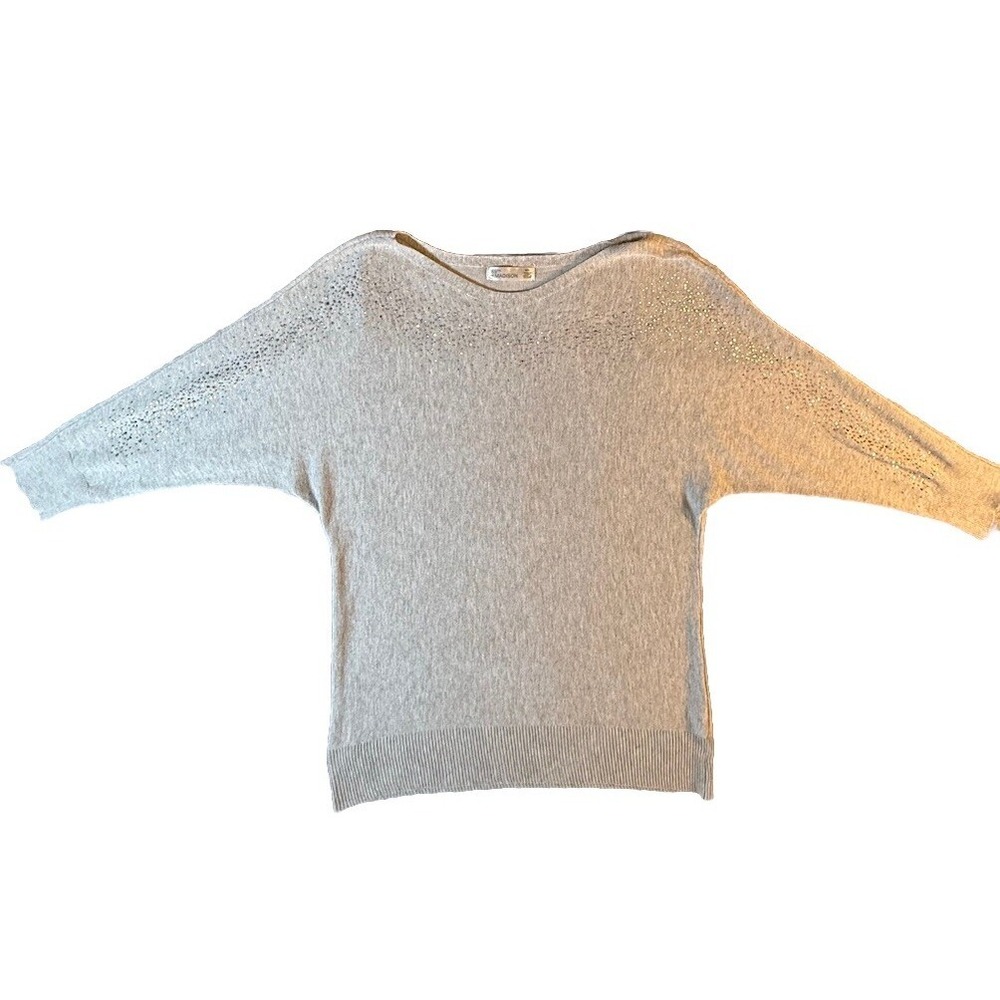 89th‎ & Madison Women Silver Pullover Sweater With Glitz Size Medium 3/4 Sleeves